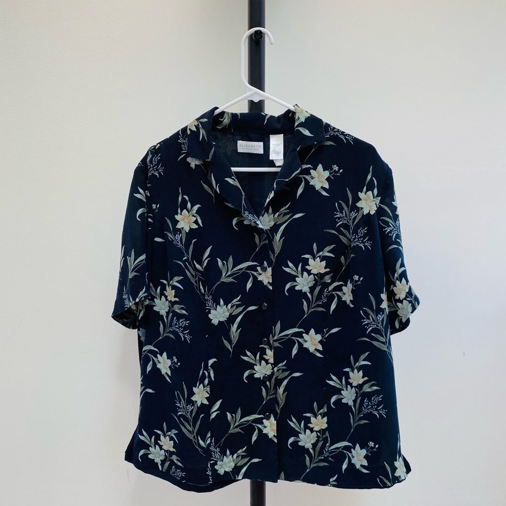 Elisabeth Liz Claiborne Womens Floral Button Front Half Sleeve Top shirt Size 16